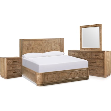 Milan 6-Piece Panel Bedroom Set with Dresser & Mirror & Nightstand with USB Charging