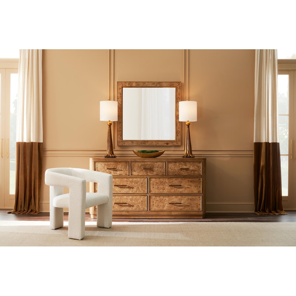 milan bedroom light brown dresser and mirror   