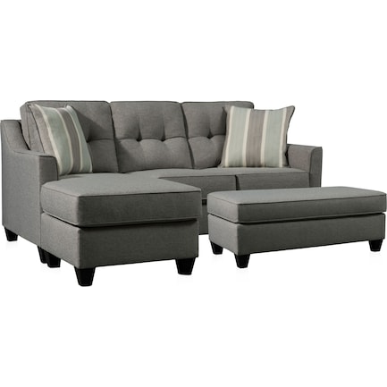 Monica Sofa with Chaise and Ottoman - Gray