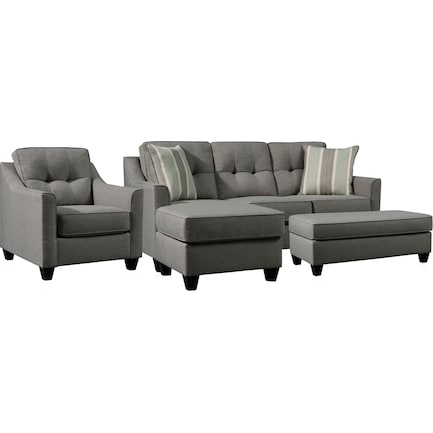 Monica Sofa with Chaise, Chair and Ottoman - Gray