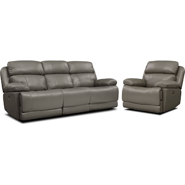 Monte Carlo Dual-Power Reclining Sofa and Recliner Set - Gray
