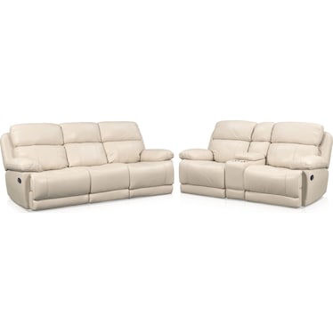 Monte Carlo Manual Reclining Sofa and Loveseat Set - Cream