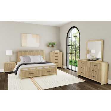 Monty 6-Piece Upholstered Bedroom Set with Dresser, Mirror and Nightstand
