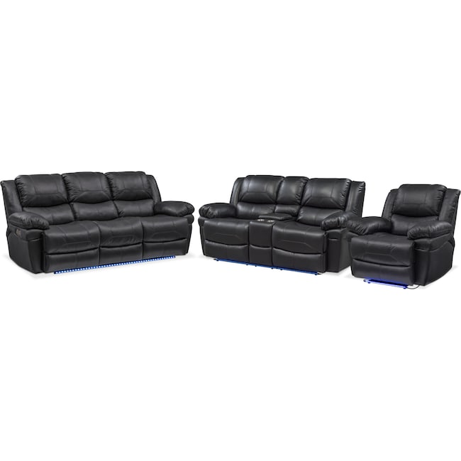 Living Room Furniture - Monza Dual-Power Reclining Sofa, Loveseat and Recliner