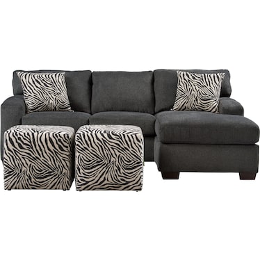 Nala 2-Piece Sectional with Chaise and 2 Cube Ottomans - Gray