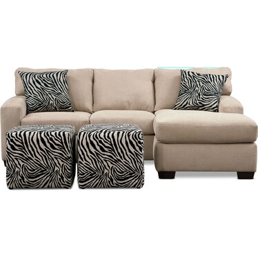 Nala 2-Piece Sectional with Chaise and 2 Cube Ottomans - Beige