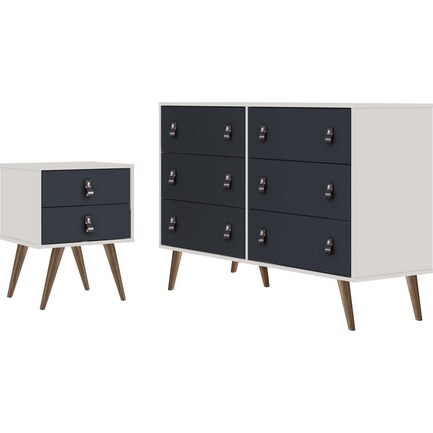 Nalda Dresser and 2 Drawer Nightstand Set - White/Blue