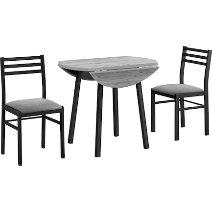 Nannie Extendable Dining Table and 2 Dining Chairs - Gray/Black