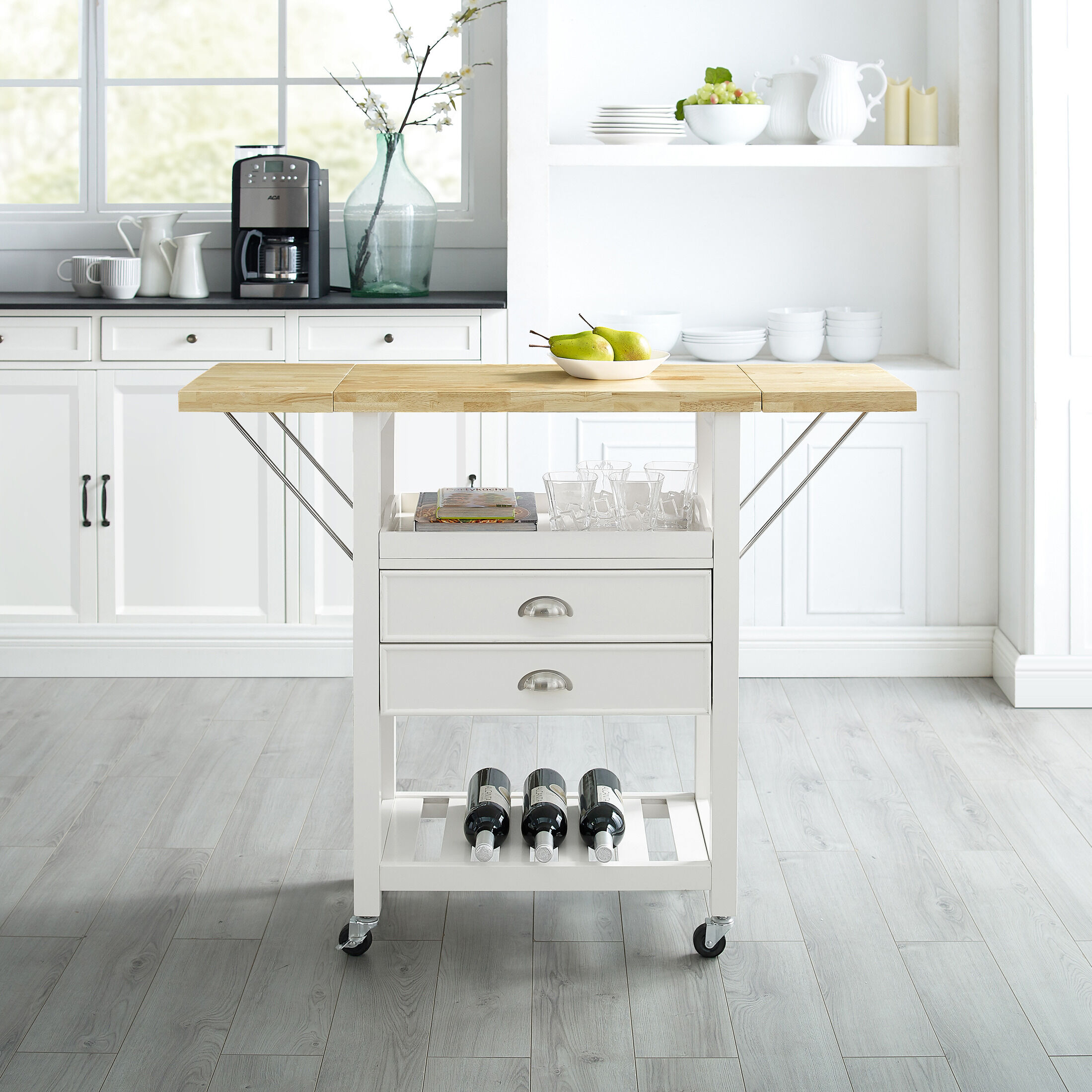 Nell Drop Leaf Kitchen Cart American Signature Furniture   Nell White Kitchen Cart 2736683 799305 