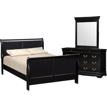 Neo Classic 5-Piece Queen Bedroom Set with Dresser and Mirror - Black