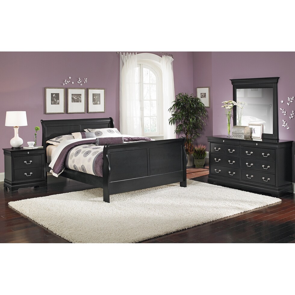 neo classic black black  pc queen bedroom   