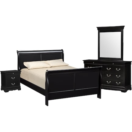 Neo Classic 6-Piece Queen Bedroom Set with Nightstand, Dresser and Mirror - Black