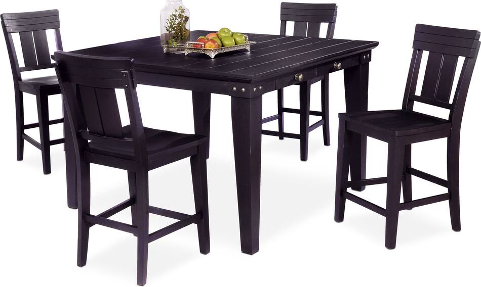 New Haven CounterHeight Dining Table and 4 SlatBack Stools Black