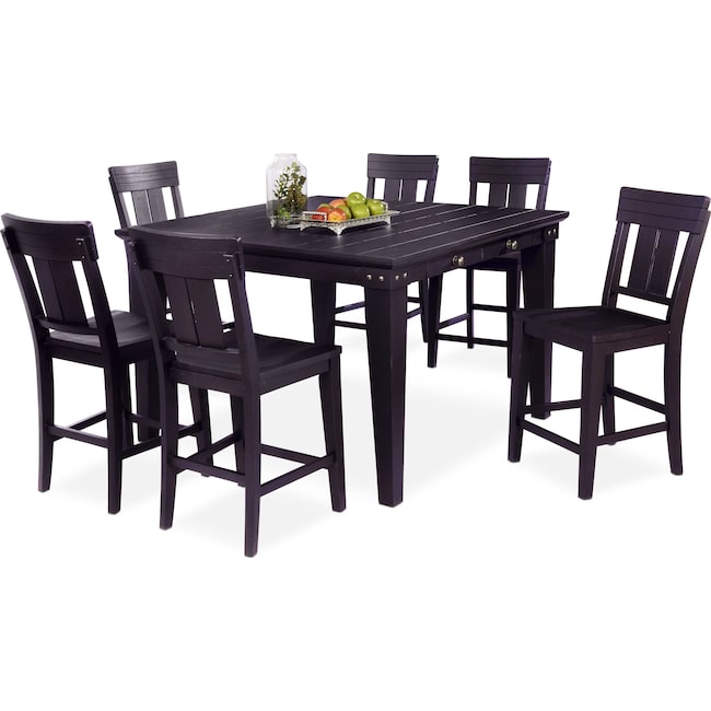 Dining Room Furniture - New Haven Counter-Height Dining Table and 6 Slat-Back Stools