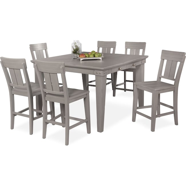 Dining Room Furniture - New Haven Counter-Height Dining Table and 6 Slat-Back Stools