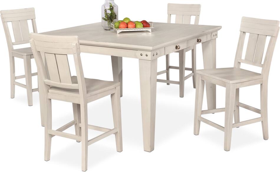 New Haven CounterHeight Dining Table and 4 SlatBack Stools White