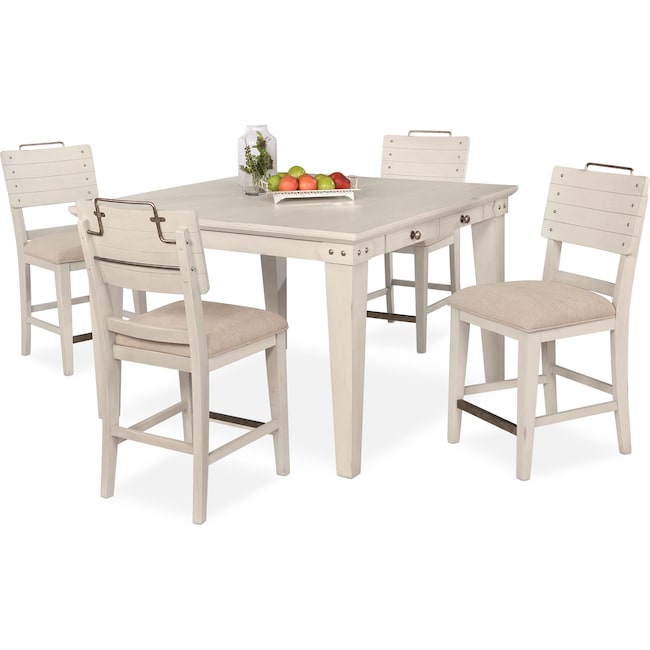 Dining Room Furniture - New Haven Counter-Height Dining Table and 4 Shiplap Stools