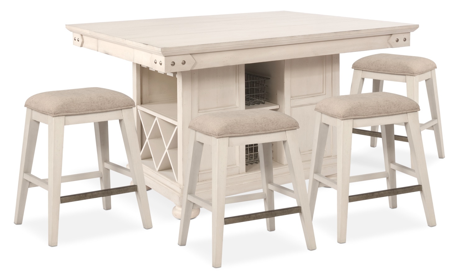 New Haven Counter Height Kitchen Island And 4 Backless Stools American Signature Furniture
