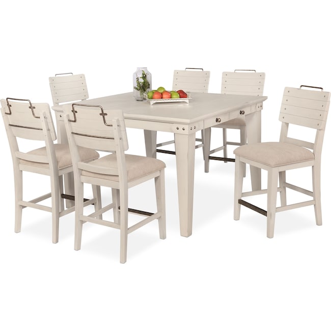 Dining Room Furniture - New Haven Counter-Height Dining Table and 6 Shiplap Stools