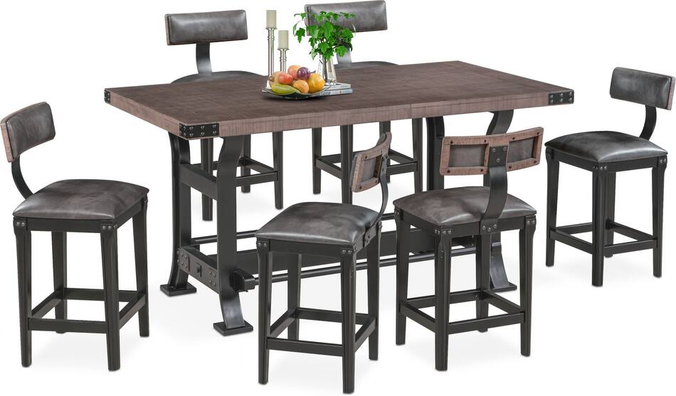Newcastle CounterHeight Dining Table and 6 Stools Gray American