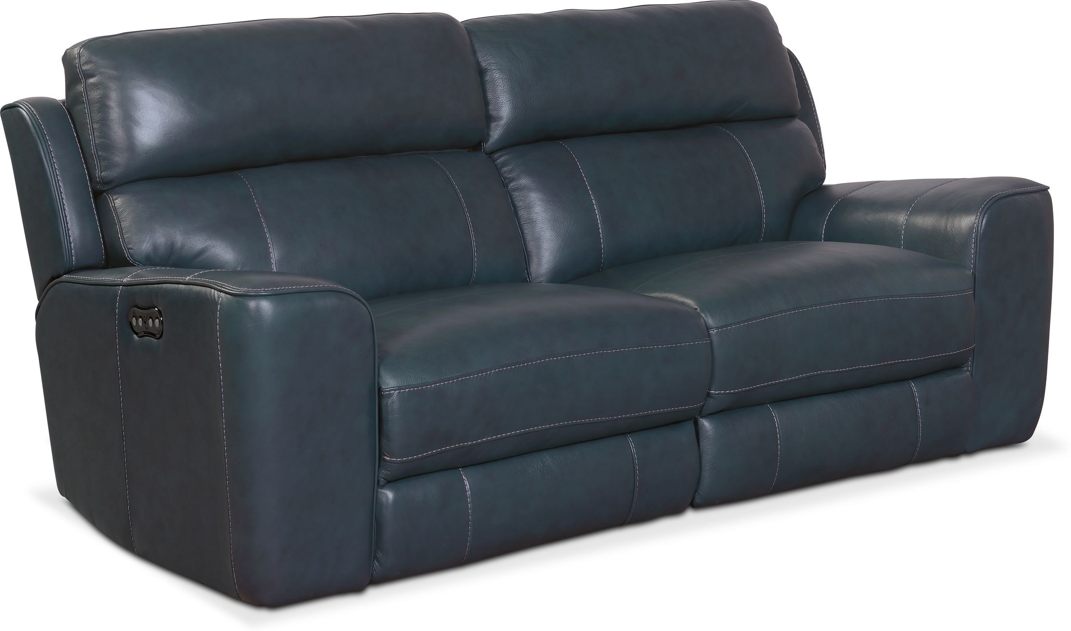 Blue leather reclining sofa and loveseat hot sale