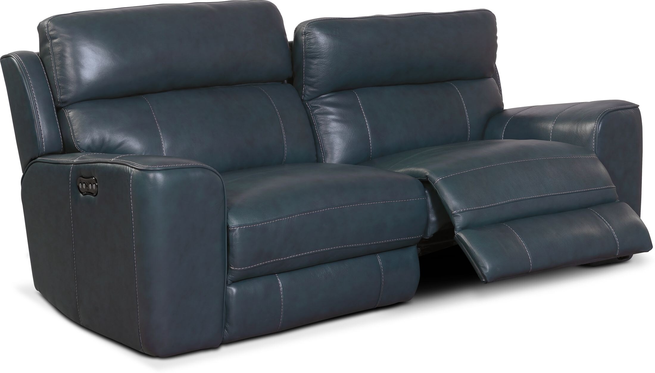 Blue leather store reclining couch