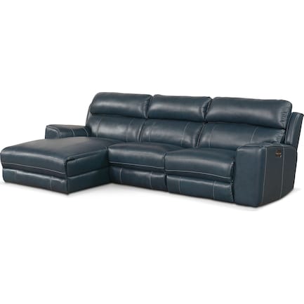 Newport 3 Piece Dual Power Reclining, Leather Sectional Sofa With 3 Power Recliners