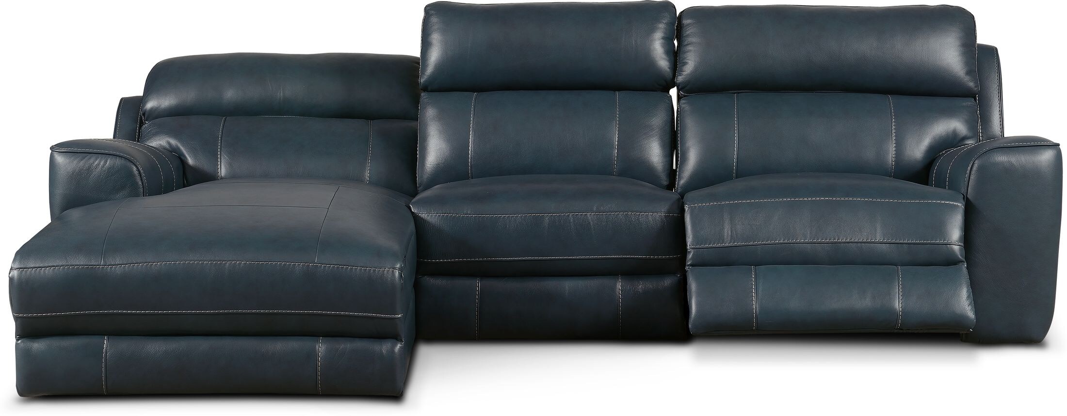 Newport 3 Piece Dual Power Reclining Sectional With Chaise American   Newport Blue 3 Pc Power Reclining Sectional 2092727 751392 