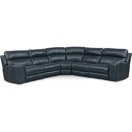 Newport 5-Piece Dual-Power Reclining Sectional with 2 Reclining Seats - Blue