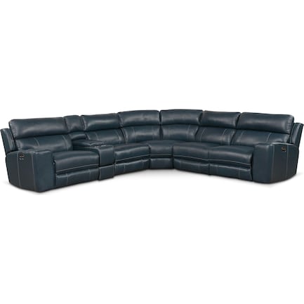 Newport 6-Piece Dual-Power Reclining Sectional with 2 Reclining Seats - Blue