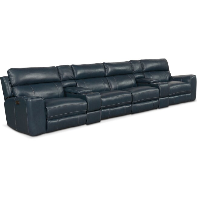 Living Room Furniture - Newport 6-Piece Dual-Power Reclining Sectional with 4 Reclining Seats