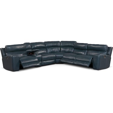 Newport 6-Piece Dual-Power Reclining Sectional with 3 Reclining Seats - Blue