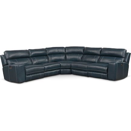 Newport 5-Piece Dual-Power Reclining Sectional with 3 Reclining Seats - Blue