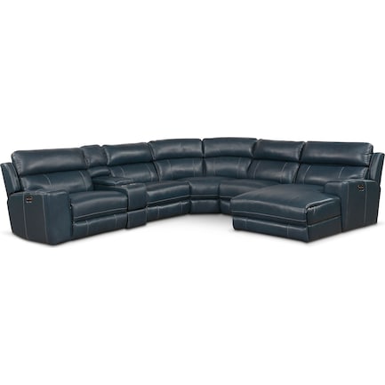 Newport 6-Piece Dual-Power Reclining Sectional with Right-Facing Chaise and 1 Reclining Seat - Blue