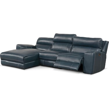 Newport 3-Piece Dual-Power Reclining Sectional with Left-Facing Chaise - Blue
