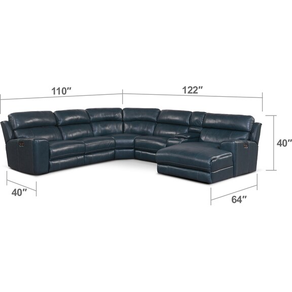 Living Room Furniture - Newport 6-Piece Dual-Power Reclining Sectional with Chaise and 2 Reclining Seats