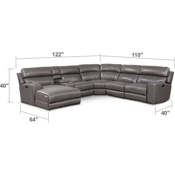 Living Room Furniture - Newport 6-Piece Dual-Power Reclining Sectional with Chaise and 2 Reclining Seats