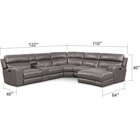 Living Room Furniture - Newport 6-Piece Dual-Power Reclining Sectional with Chaise and 2 Reclining Seats