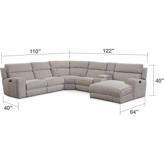 Living Room Furniture - Newport 6-Piece Dual-Power Reclining Sectional with Chaise and 2 Reclining Seats