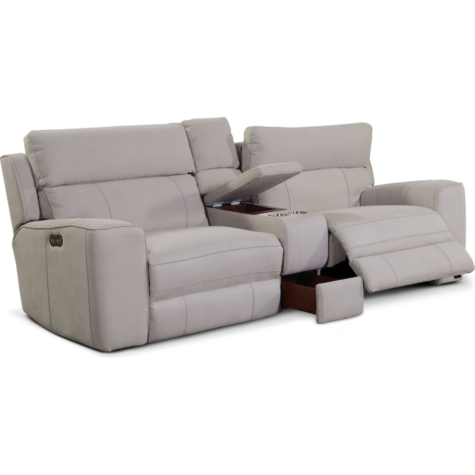 Newport 3 Piece Dual Power Reclining Sofa With Console Light Gray