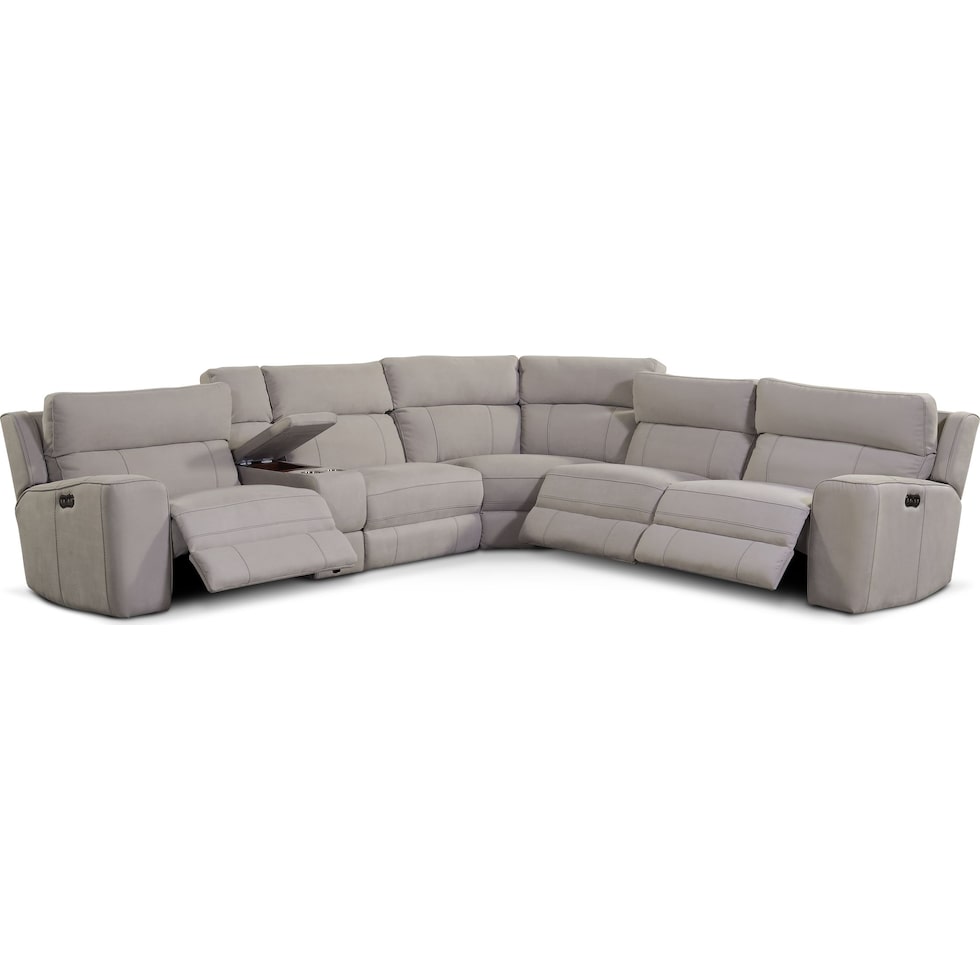 newport gray power reclining sectional   
