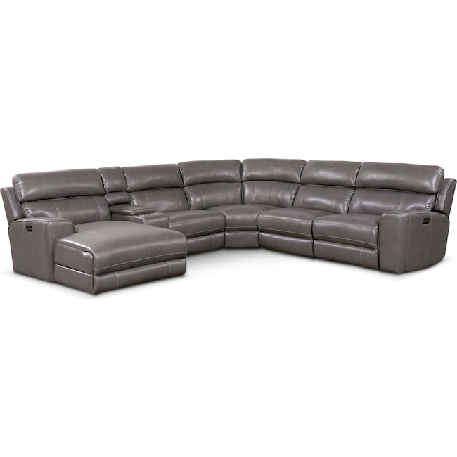 Living Room Furniture - Newport 6-Piece Dual-Power Reclining Sectional with Chaise and 2 Reclining Seats