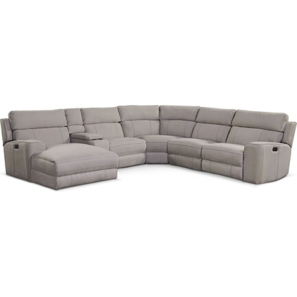 Newport 6-Piece Dual-Power Reclining Sectional with Left-Facing Chaise and 2 Reclining Seats - Light