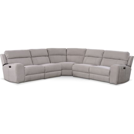 Newport 5-Piece Dual-Power Reclining Sectional with 2 Reclining Seats - Light Gray