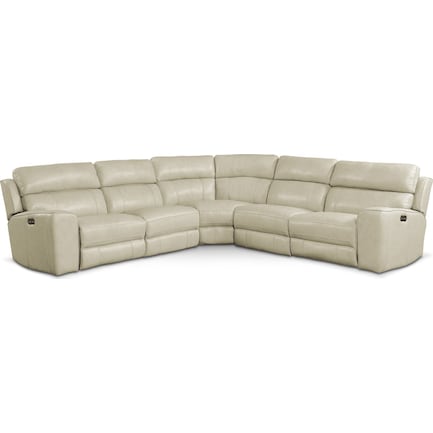 Newport 5-Piece Dual-Power Reclining Sectional with 2 Reclining Seats - Cream