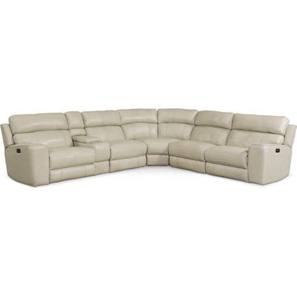 Newport 6-Piece Dual-Power Reclining Sectional with 3 Reclining Seats - Cream