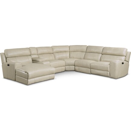 Newport 6-Piece Dual-Power Reclining Sectional with Left-Facing Chaise and 1 Reclining Seat - Cream