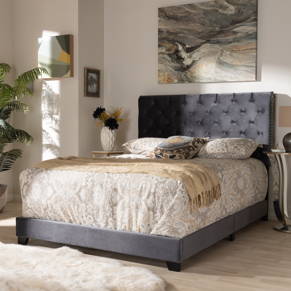 noen gray king bed   