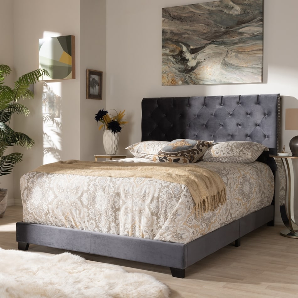 noen gray queen bed   