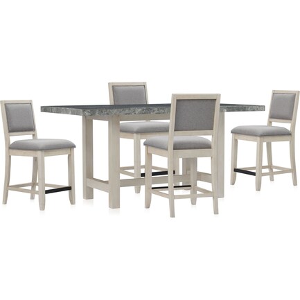 Nova Coast Counter-Height Dining Table and 4 Counter-Height Upholstered Stools
